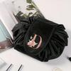Letter Floral Pattern Drawstring Cosmetic Bag Portable Women Travel Makeup Pouch Multifunctional Bundle Mouth Toiletry Storage Wash Bag
