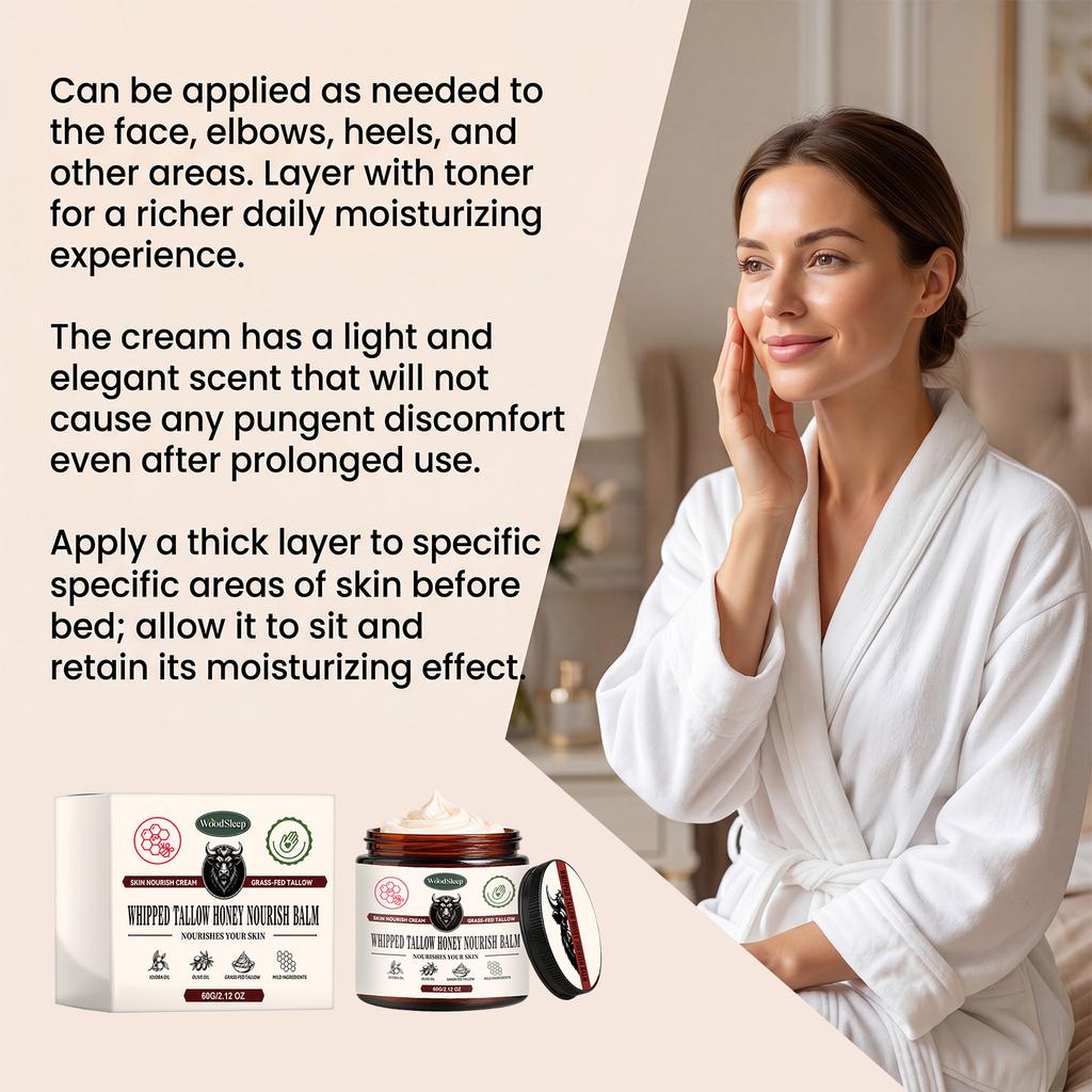 WOODSLEEP Beef Tallow Honey Moisturizer Cream Gentle Hydrating Face Cream Lightweight Natural Skincare for Daily Use 50g