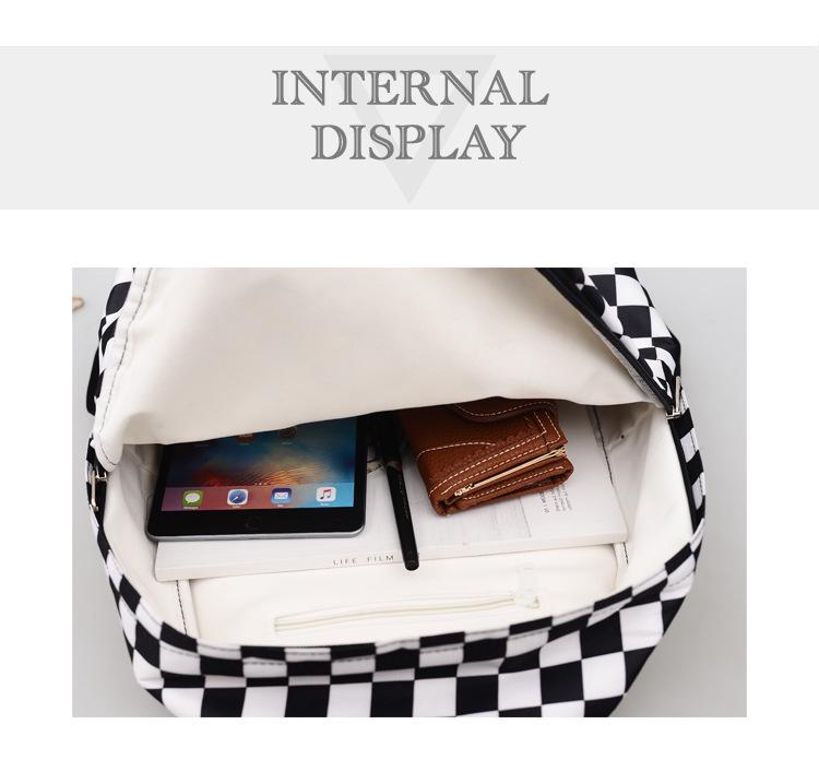 2018 Черно-белый клетчатый нейлоновый рюкзак – Повседневный уличный женский студенческий рюкзак для книг