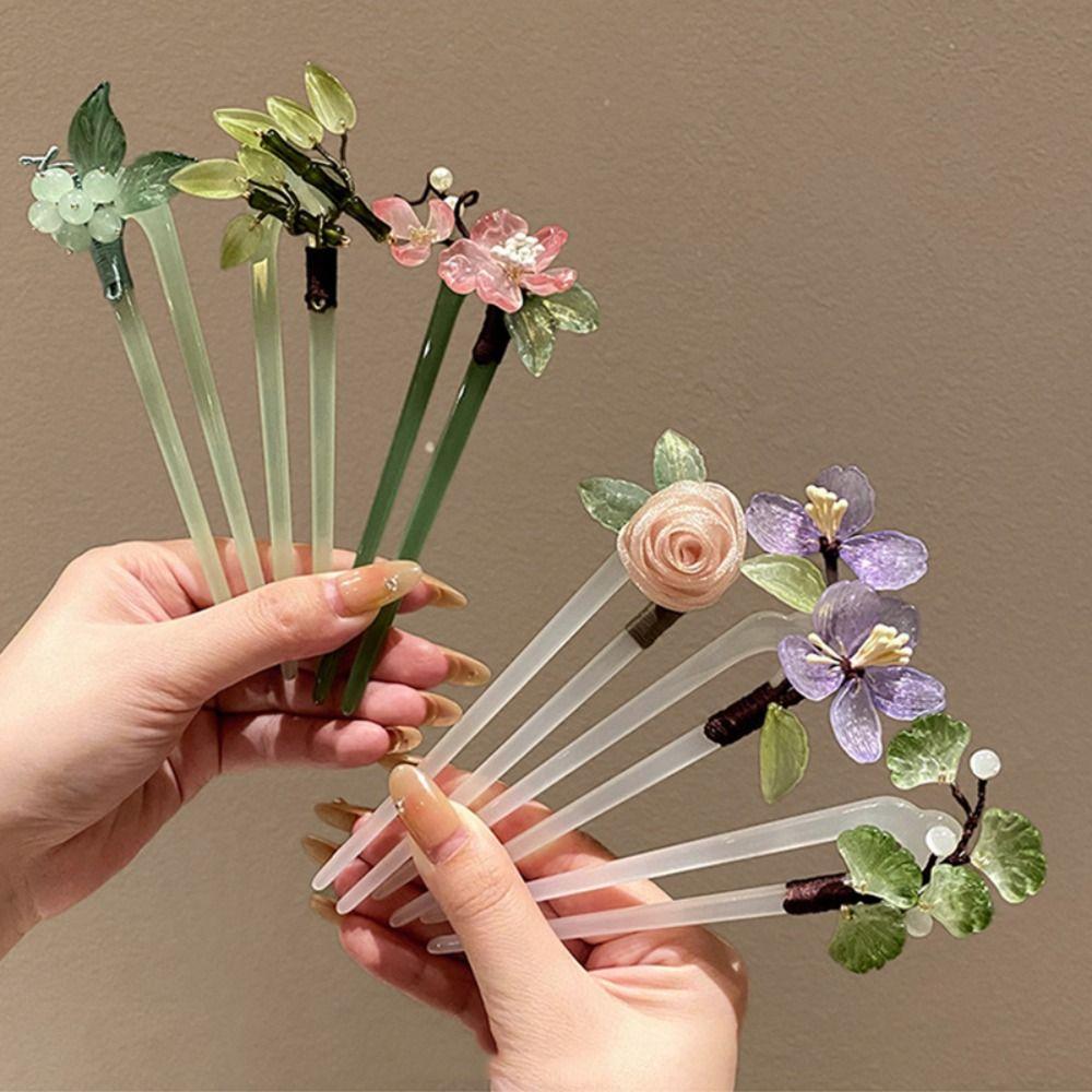 Flower U Shape Hairpin Hair Sticks for Buns Hanfu Headwear Hairstyle Design Tool