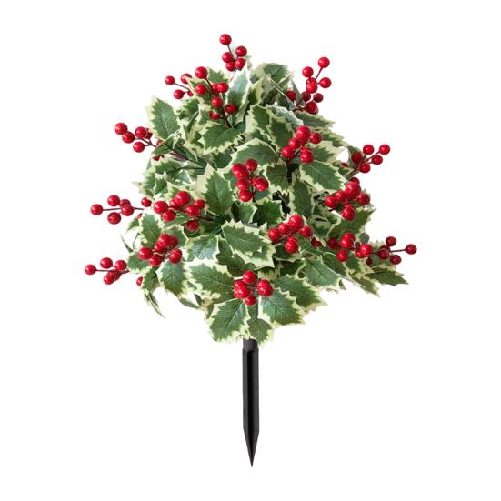 Front Porch Holiday Decor Artificial Poinsettia Flower Yard Stake, Red Christmas Floral Ground Spike Decor, Faux Potted Trees Weather?Resistant