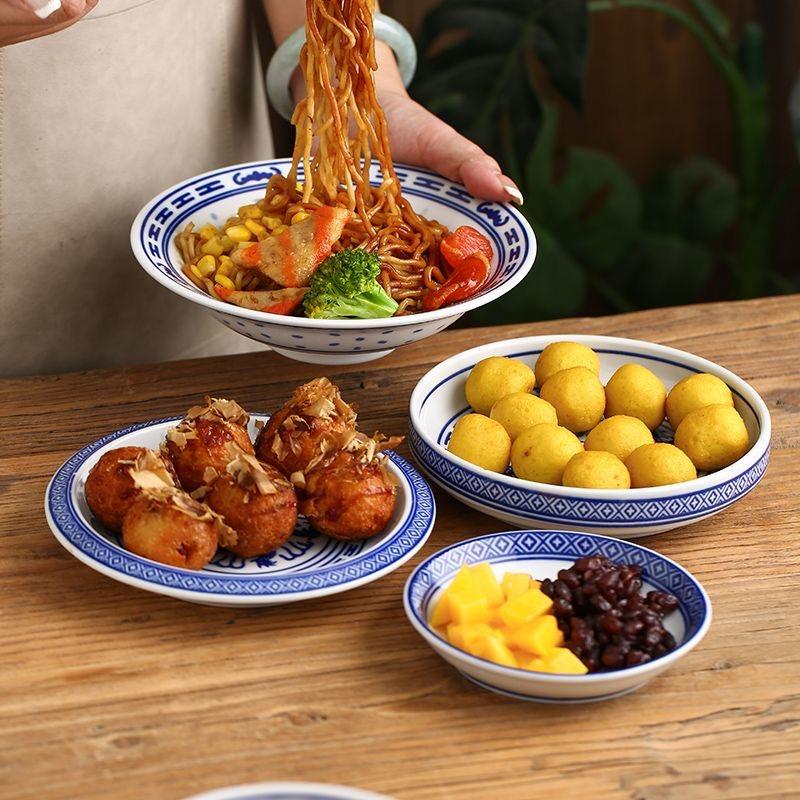 Набор пиал с драконами из сине-белого фарфора – Керамические тарелки для риса и супа с лапшой, подглазурная роспись
