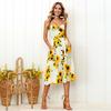 Sexy V Neck Backless Floral Summer Beach Dress Women Striped Button Pineapple Party Midi Dresses
