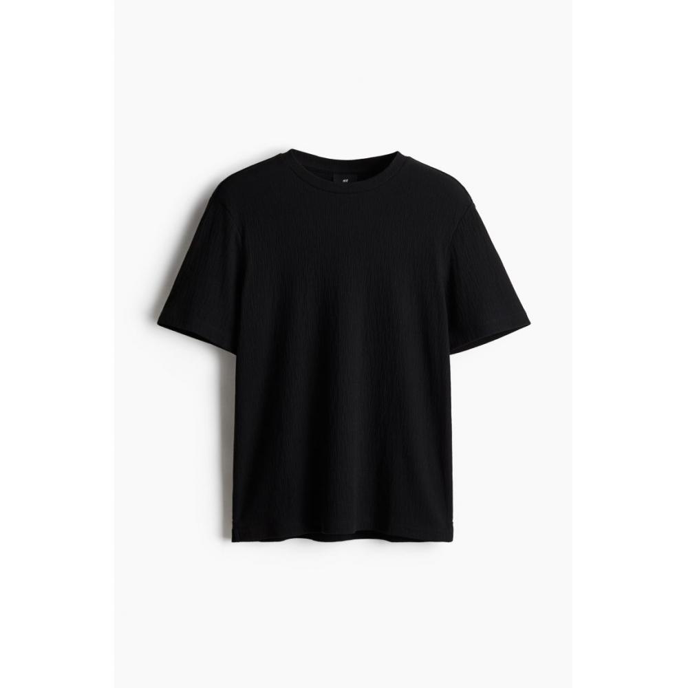 Футболка HM TexTured Regular Fit, черная
