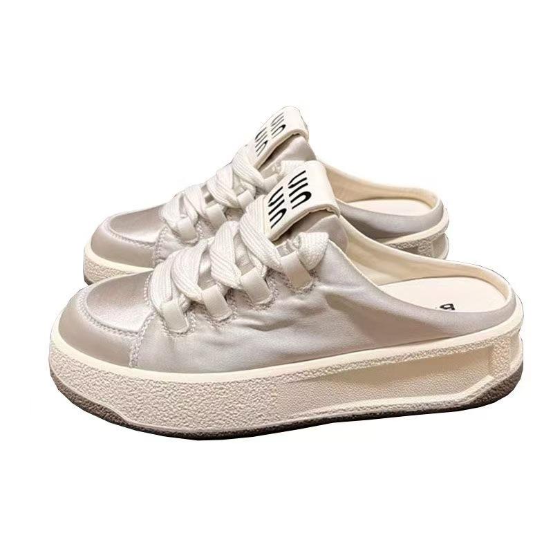 Премиальные полутапочки на толстой подошве, женская верхняя одежда, весна-лето 2025, новые универсальные спортивные туфли из атласа со шнуровкой