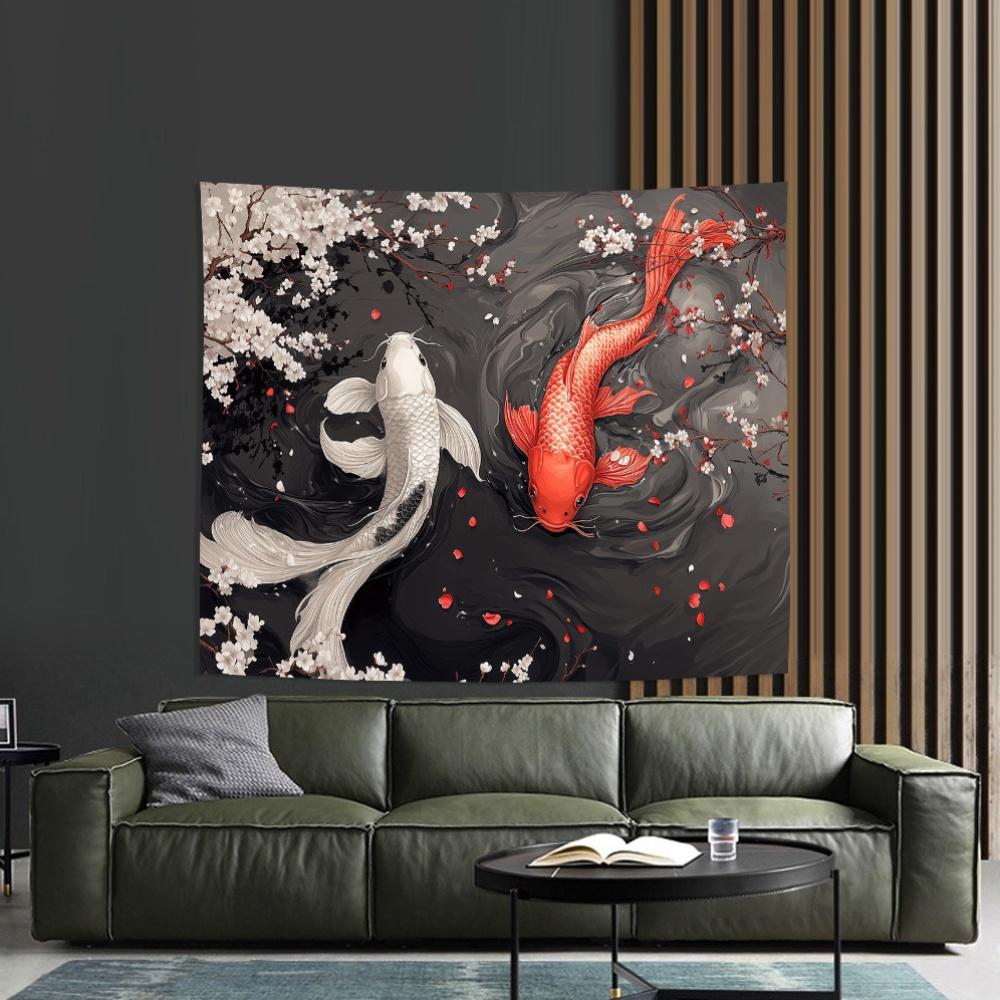 Boho Ocean Fish Koi Fish Art Design Tapestry Room Decoration Home Decor Bedroom Wall Hanging Fabric