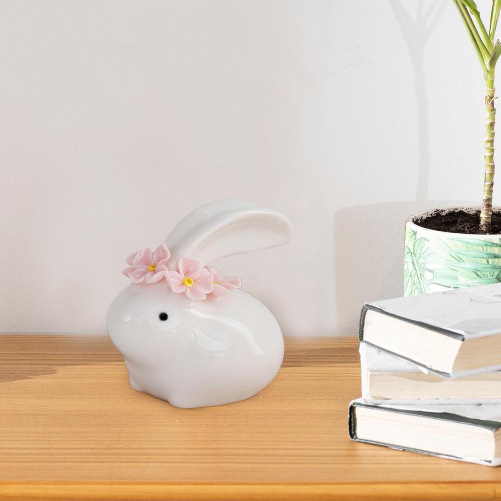 Animal Statue Rabbit Sculpture Ceramic Collectible Bunny Figurine,Desktop Decoration for Living