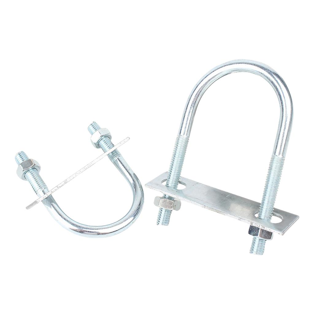 2Pieces Round U Bolt Fastener Set Carbon Steel Construction with Frame Plate Washers for Automotive Pipe Fitting