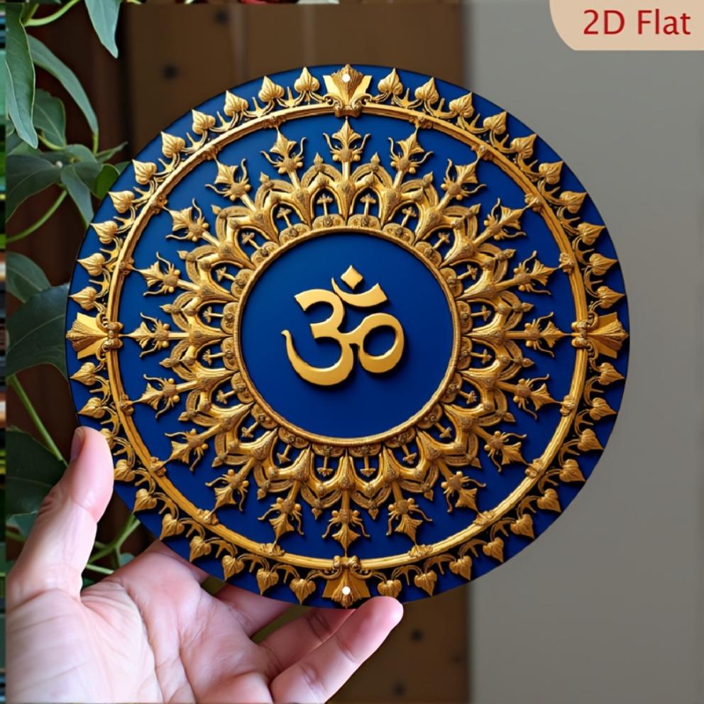 pc D Flat Large Golden Om Symbol Navy Blue Gold Hindu Spiritual Decor Ideal for HomeYoga StudioMeditation Room