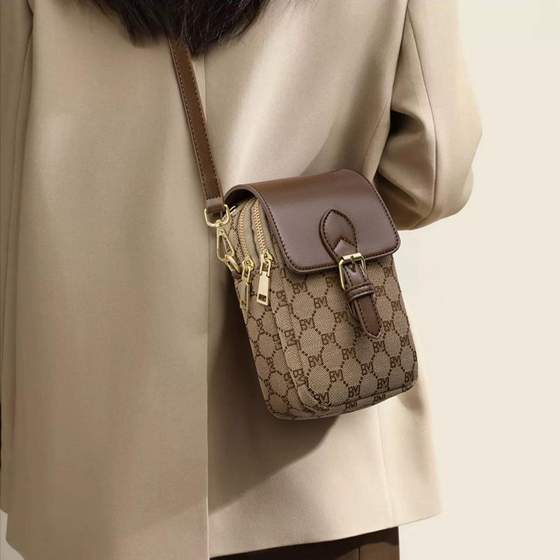 Модная сумка для мобильного телефона, женская маленькая сумка, многослойная женская сумка с принтом, маленькая сумка через плечо