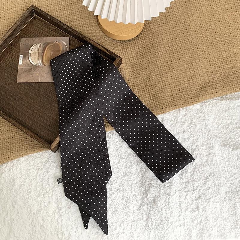 Шелковый шарф в горошек, длинная полоса, ощущение высокого класса, летняя ретро-повязка, лента, стример, многоцелевой, маленький шарф, косынка, повязка на голову, пояс.