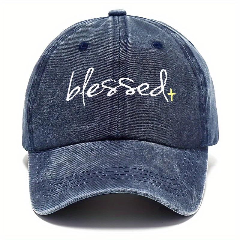 Blessed Embroidered Washed Baseball Cap Adjustable Dad Hat with Curved Brim for Fishing Outdoor Activities Casual Wear Uni