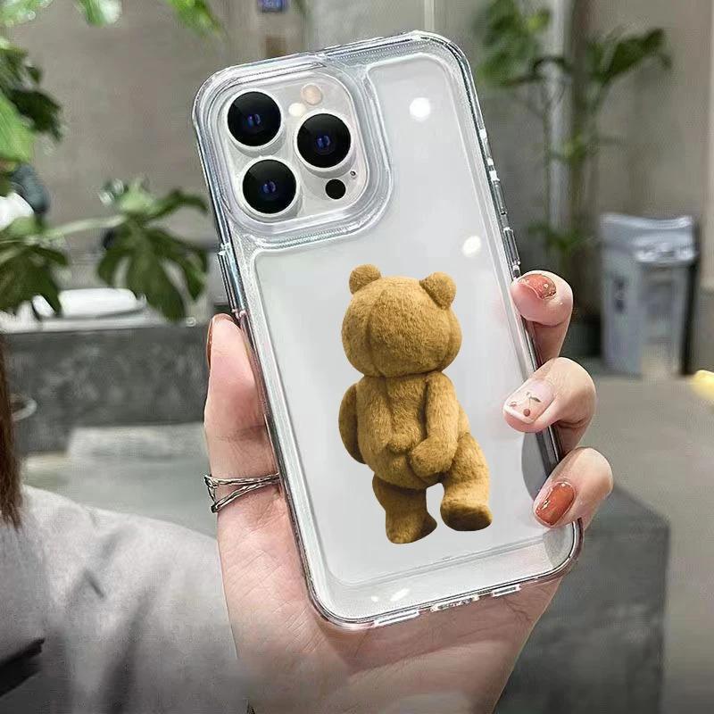 Мультяшный плюшевый мишка, противоударный чехол для iPhone 17 16 15 14 13 12 11 Pro/Max/Plus, противоударная задняя крышка