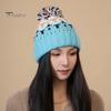 Winter Knitted Hat Contrast Color Pom-pom Hat Geometric Pattern Stretchy Dome Bonnet Cold Weather Christmas Headwear Photo Prop Hat