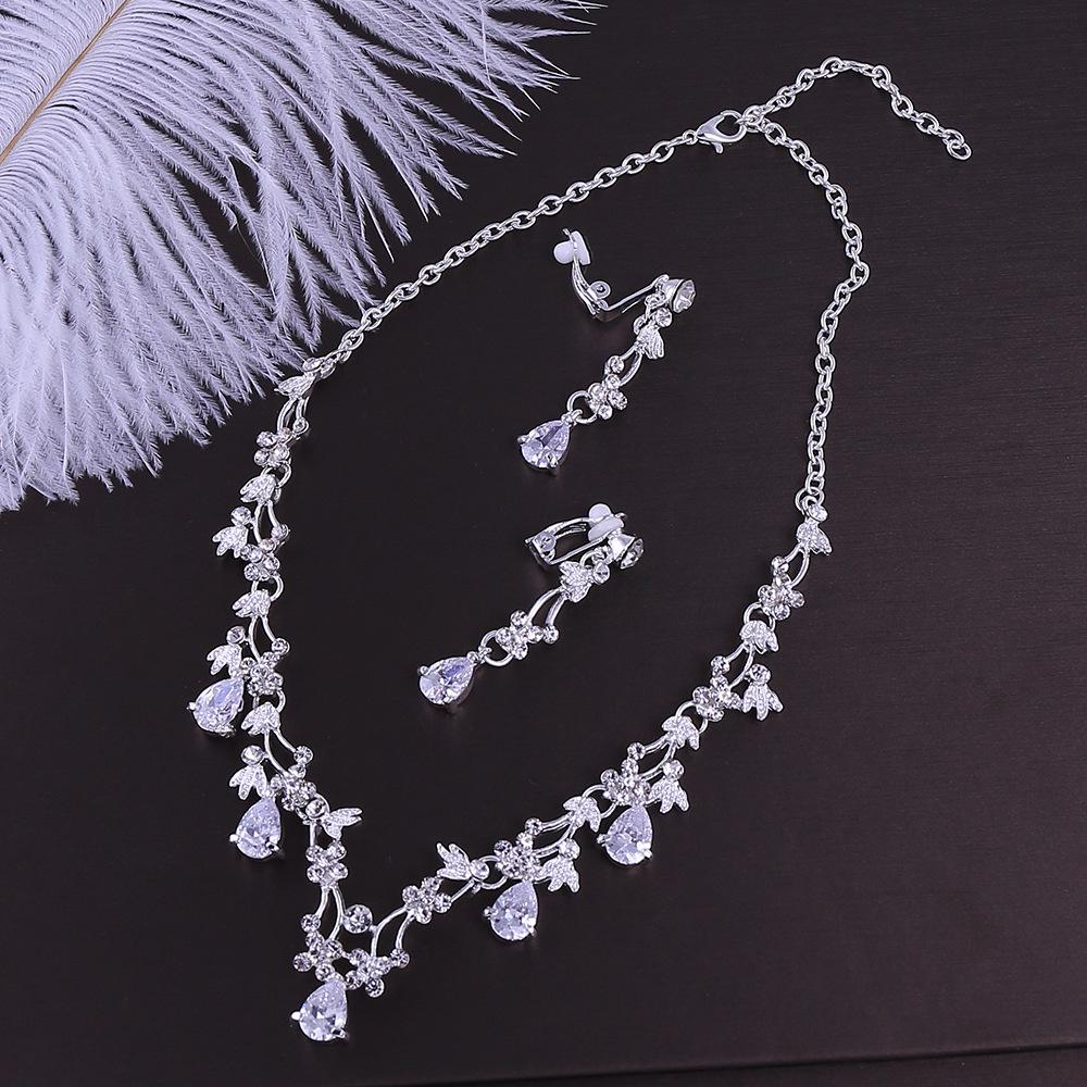 Exquisite Drop-shaped Bridal Jewelry Korean Zircon Necklace Set Wedding Dress Necklace
