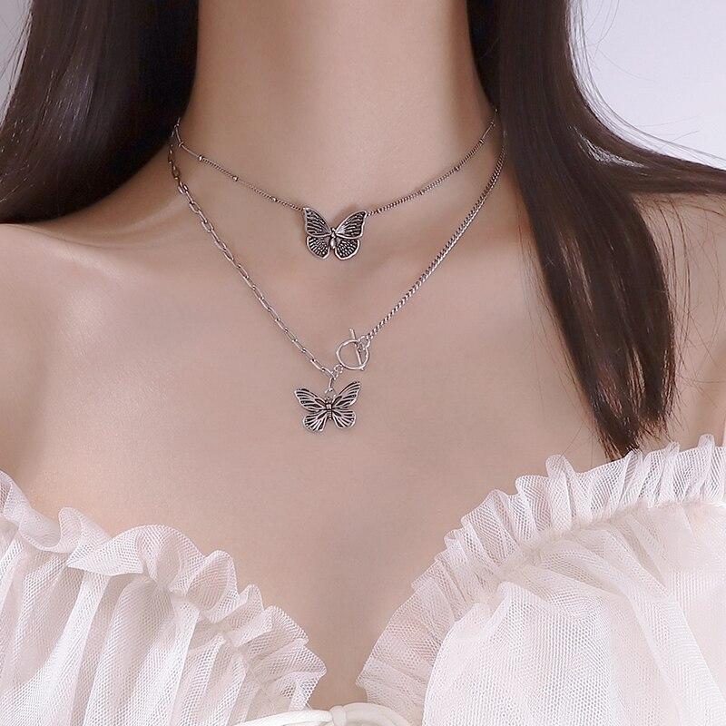 Подвеска в виде бабочки из стерлингового серебра 925 пробы, тайское серебряное ожерелье для женщин, цепочка на ключицу, два дизайна ювелирных изделий S-N649