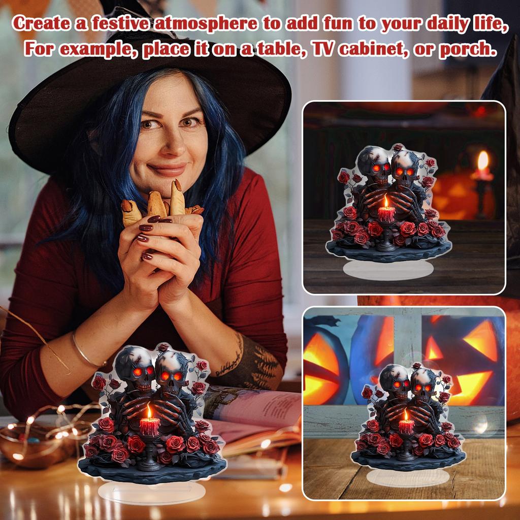 2D Акриловый Скелет Пара Охраняющая Любовь и Красная Роза Журнальный Столик Художественное Произведение Украшение для Вечеринки Идеальный Выбор