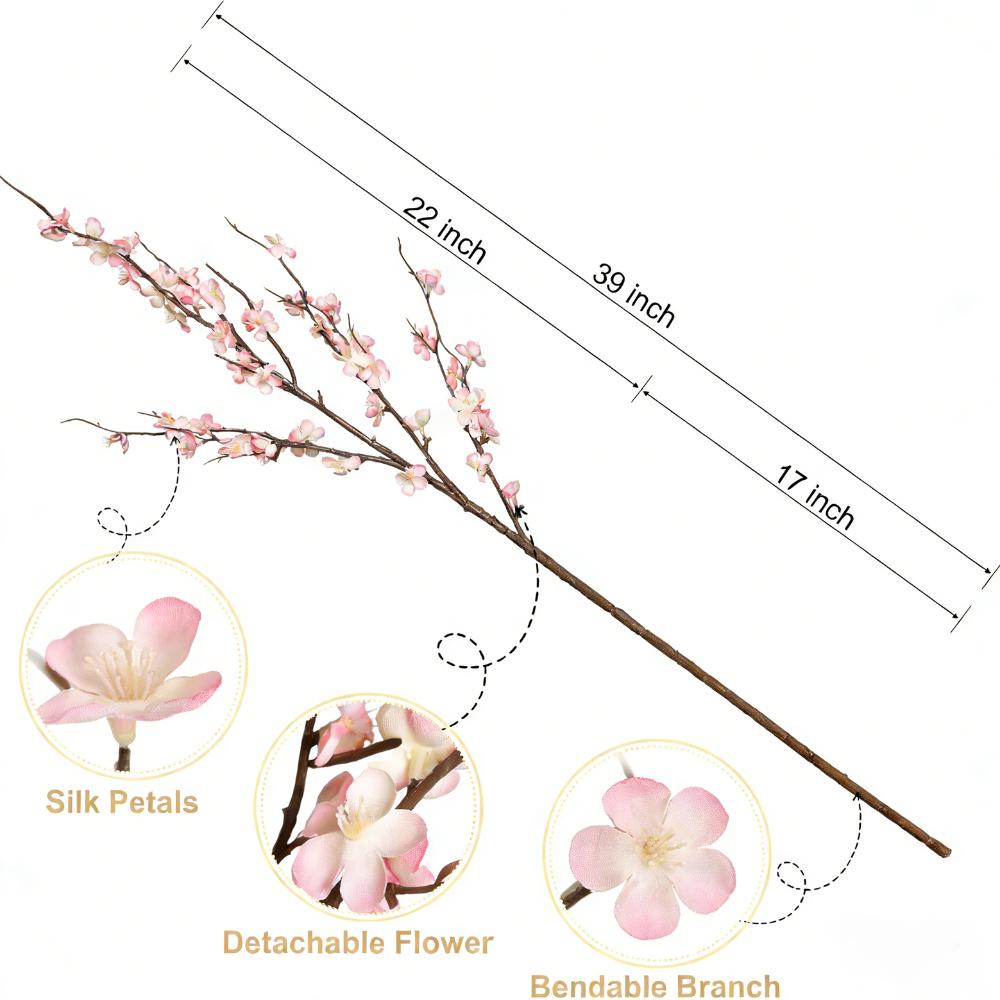 Elegant 39inch Artificial Plum Blossom DIY Long Branch Wintersweet Faux Flower Chinese Style Simulated Plum Blossom Home Decor