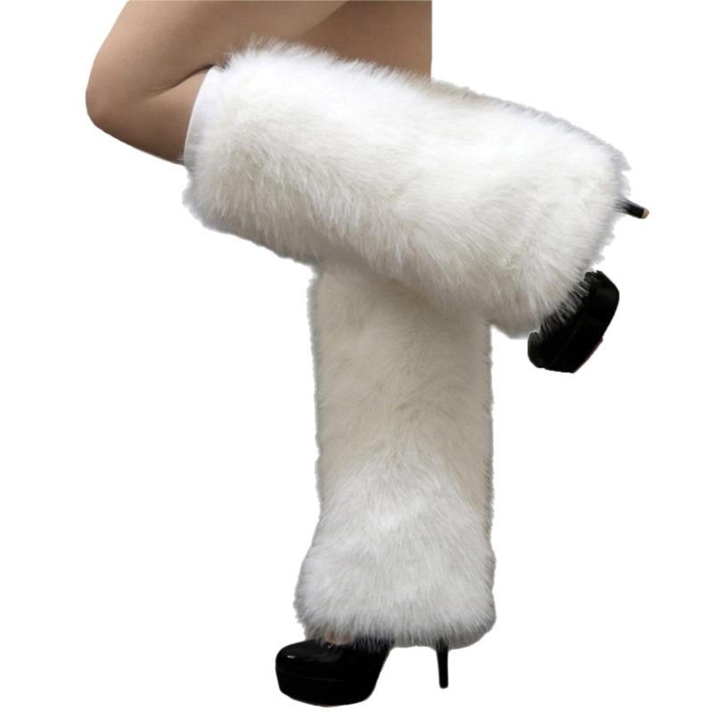 Plush Furry Leg Warmers for Women Cozy Winter Boot Toppers Cuffs Thermal Warm Fuzzy Foot Covers Footless Socks Gaiters