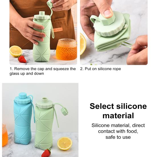 Складная бутылка для воды 600 мл, герметичная многоразовая портативная складная бутылка для воды, для кемпинга, езды на велосипеде, тренажерный зал, фитнес, спорт, путешествия, питьевая чашка