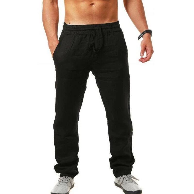 Men'S Hip Hop Breathable Cotton Hemp Sports Pants Trendy Fashion Solid Color Simple Thin Casual Pants