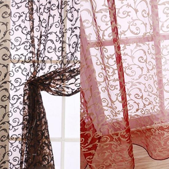 Romantic Floral Vine Pattern Tulle Door Window Curtain Drape Panel Sheer Valance