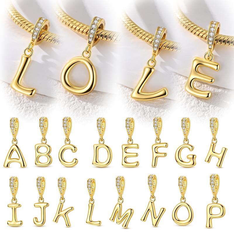 Новые Медные Золотистые Шармы-Подвески 26 Букв Для Оригинального Браслета Женский DIY Подарок