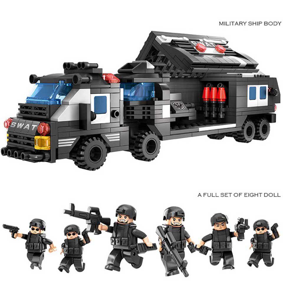 6IN1 SWAT City Truck Строительные блоки Наборы вертолетов Кирпичи Развивающие игрушки для детей