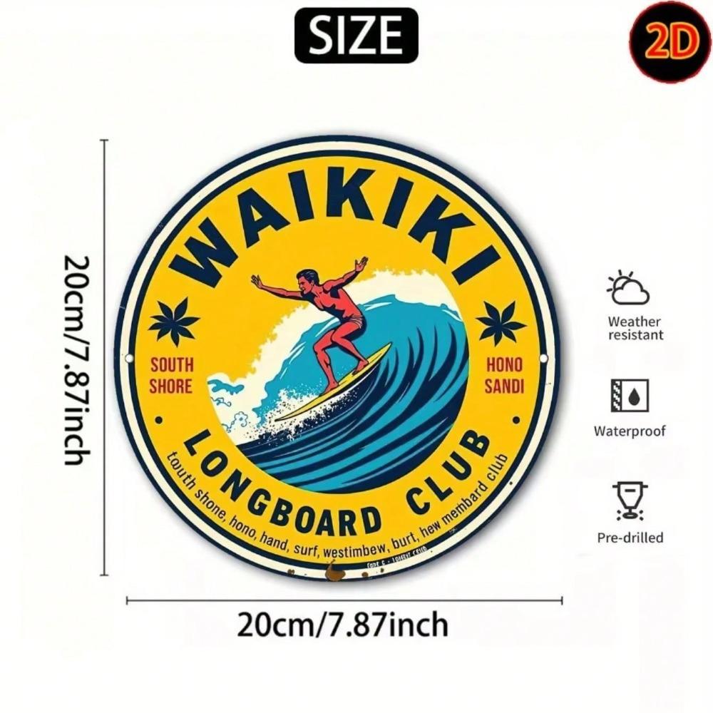 Винтажная металлическая вывеска Waikiki Longboard Club Круглая настенная арт-декор для серфинга Железный пляжный декор для дома