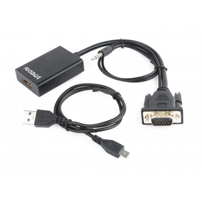 Adaptateur VGA / M + Audio Jack 3.5 + USB Vers HDMI / F - Noir - 0.15 M