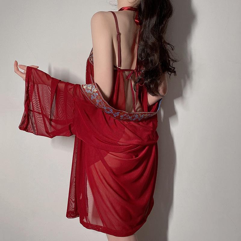 Сексуальное нижнее белье Pure Desire Сексуальный горячий ретро-стиль Hanfu Частный дом Карман для живота Прозрачная перспектива ночная рубашка женский костюм