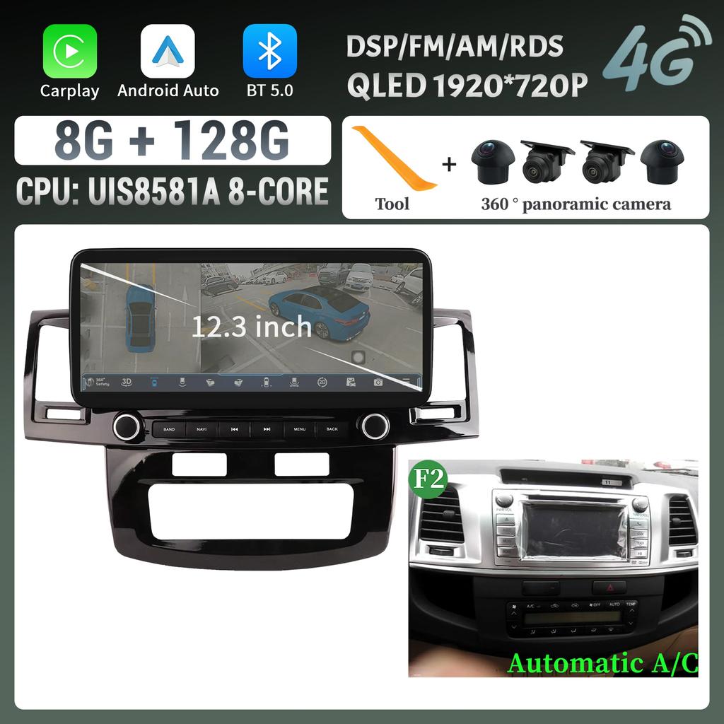 12,3-дюймовый автомобильный радиоприемник с мультимедиа 4G GPS для Toyota Hilux 2005-2014 Android 14 навигация беспроводной Carplay Bluetooth сенсорный экран