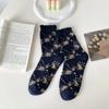 New Autumn and Winter Women Socks Floral Print Vintage Middle Tube Socks Japanese Fashion Harajuku Retro Sweet Girl Ruffle Socks