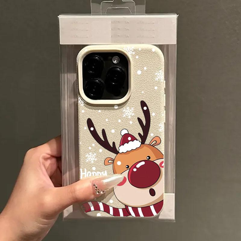 Рождественский Олень Узор Личи Чехол для Телефона для iPhone 17 16 Pro Max Air 15 14 Plus 13 12 11 XR X XS Max 16E Ударопрочный Чехол