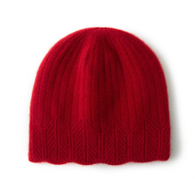 Cashmere Autumn and Winter New Women's High End Design Solid Color Jacquard Warm Ear Protecting Headscarf Knitted Hat