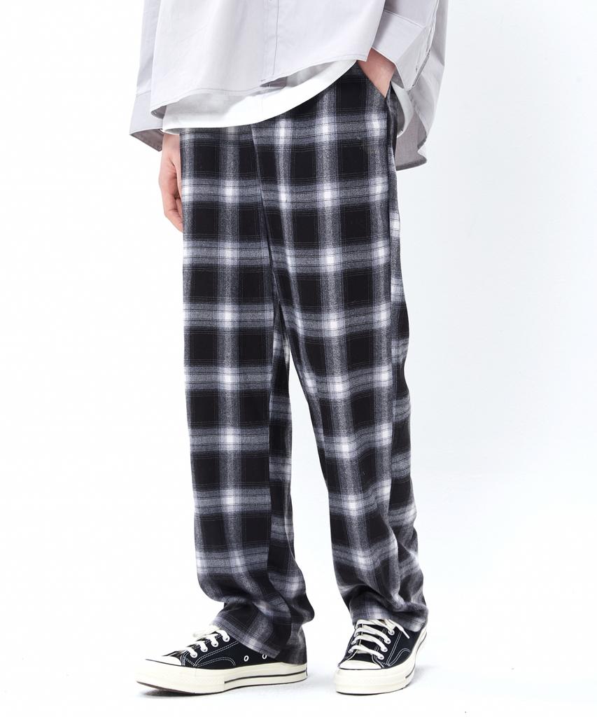 PEPPERSEASONING Unisex Tartan Check Wide Pants Black