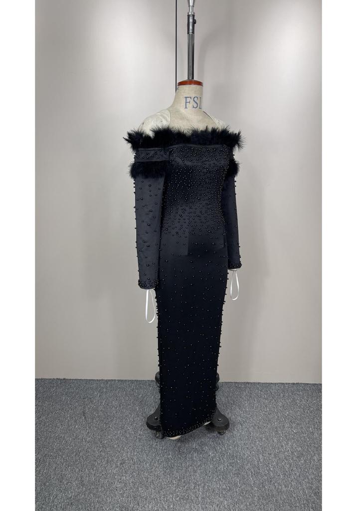2023 Autumn/Winter European & American Women's Beaded Hip-Hugging Sexy Dress