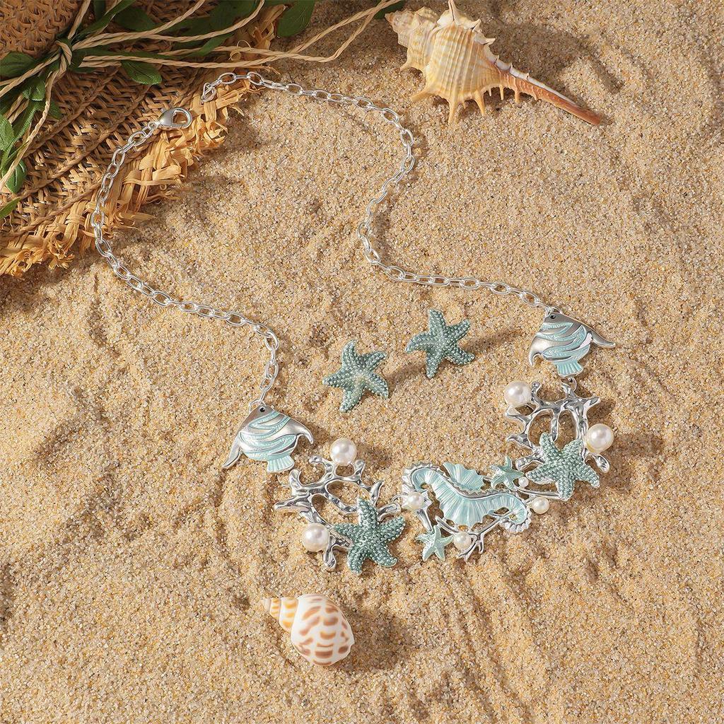 Эмалевый ювелирный набор «Морская звезда и ракушка» - Элегантное колье и серьги