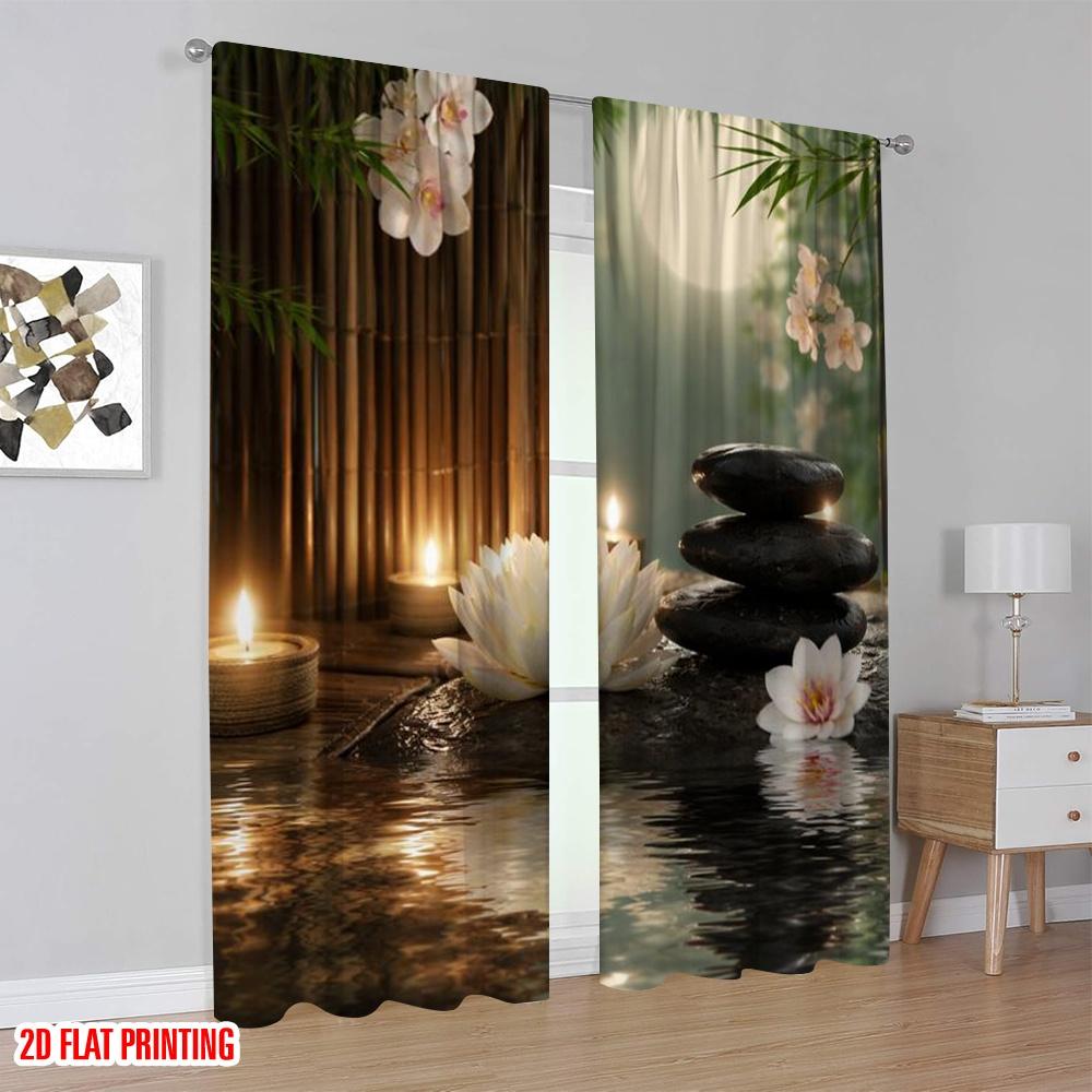 2D flat printing 2pcs Curtain Curtains Zen Spa Serenity Digital Printed Polyester Drapes Family Party Use for Indoor