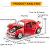 Большой масштаб 1:18 Жук 1955 Модель автомобиля Игрушка 4 двери Открываются Оттяни назад Свет Музыка Миниатюрные модели транспортных средств Подарки мальчикам на день рождения
