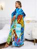 EDOLYNSA Ocean Blue Printed Women's Kaftan Plus Size House Robe Caftan Moo Moo Dress Beach Wear Homewear Swimsuit Cover-up Q1546