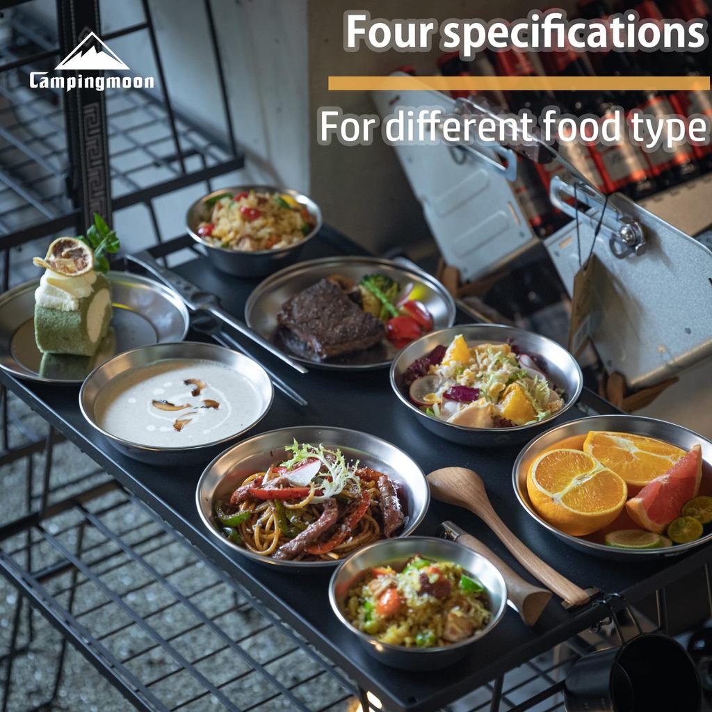 CAMPING MOON Tableware Camping Plate Stainless Steel Tableware Set 8 Pieces Comes with Canvas Case S395-2S