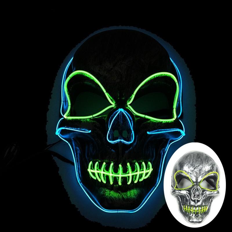 LED Skull Mask With Stitched Mouth Eyes Halloween Cosplay Party Costume Prop Multiple Colors