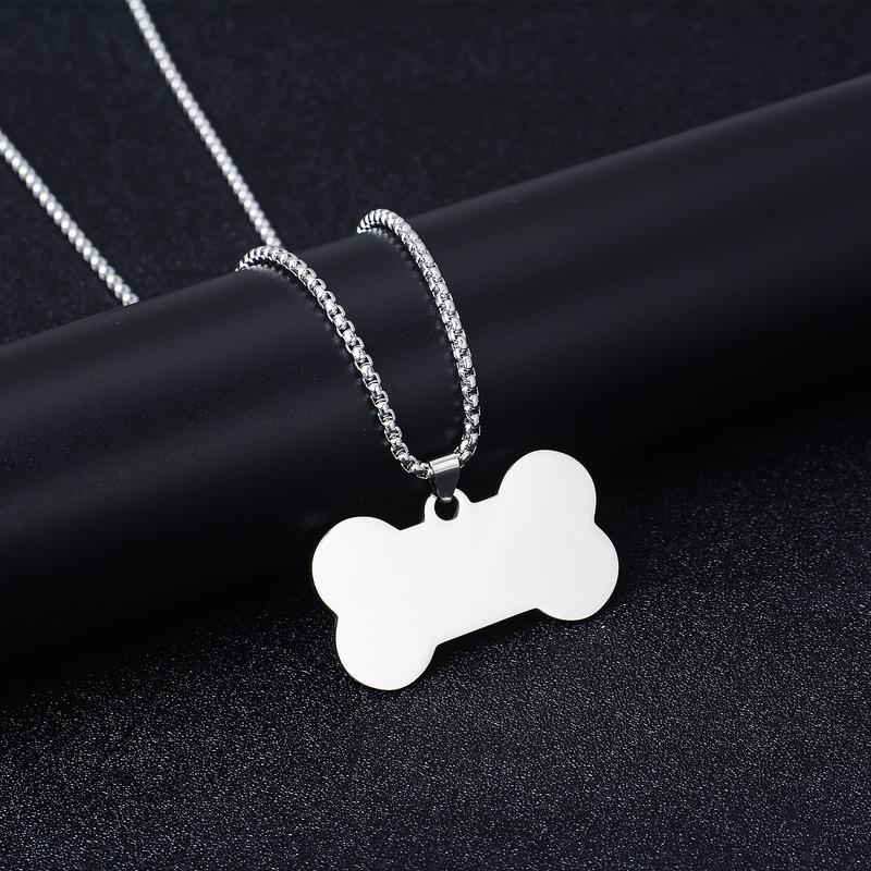 Personalized Name Date Pendant Necklaces Stainless Steel Cute Bone Anti-lost Necklace Dog Tags Jewelry