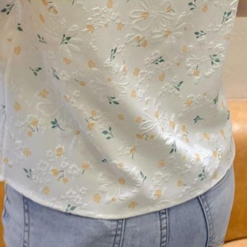 Летние женские топы с короткими рукавами и цветочным принтом, дизайнерские нишевые рубашки с короткими рукавами и милым кукольным воротником