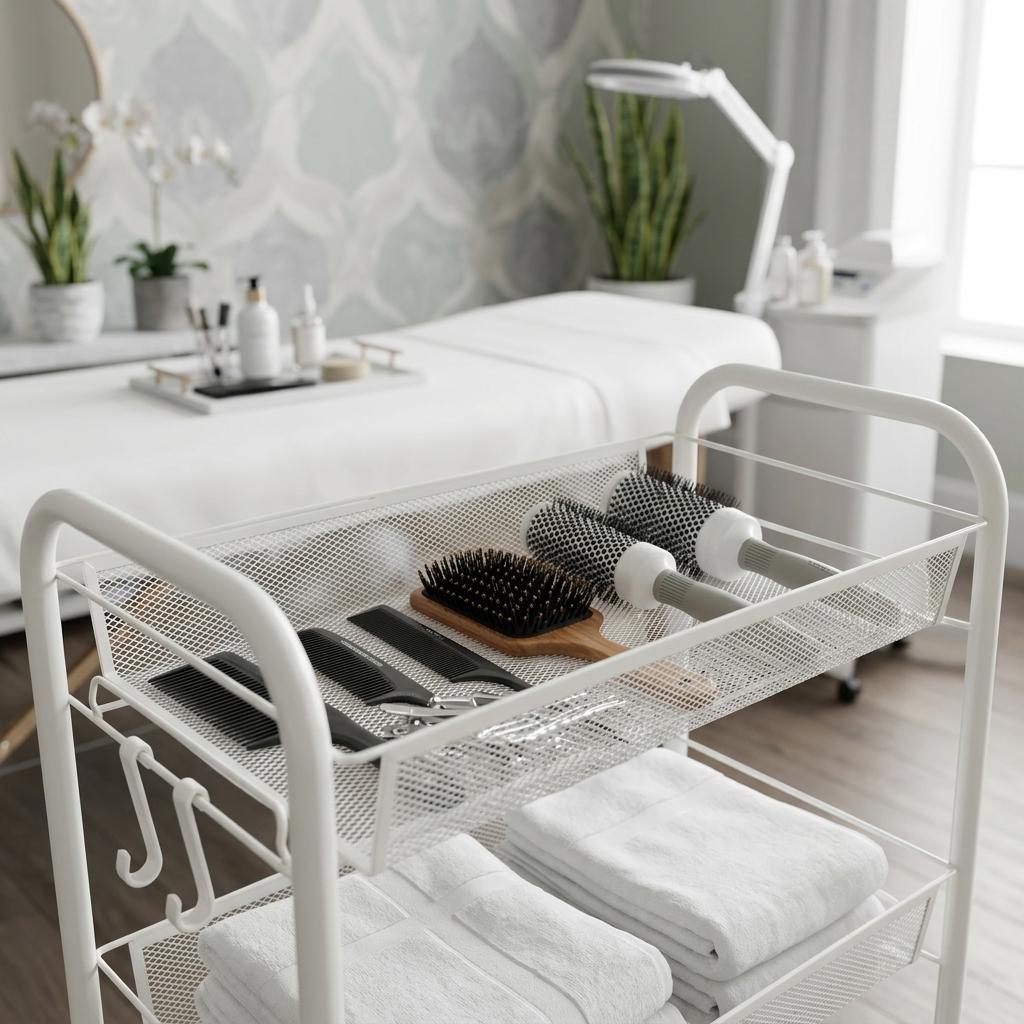 Hairdressing Trolley Cosmetic Spa For Salon Shelves Mobile Shelf On Wheels For Salon White