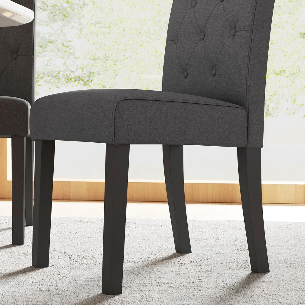 Set Of 2 Dining Room Chairs Kitchen Chair High Comfort Wooden Legs Linen 47 X 61 X 101 Cm Dark Gray