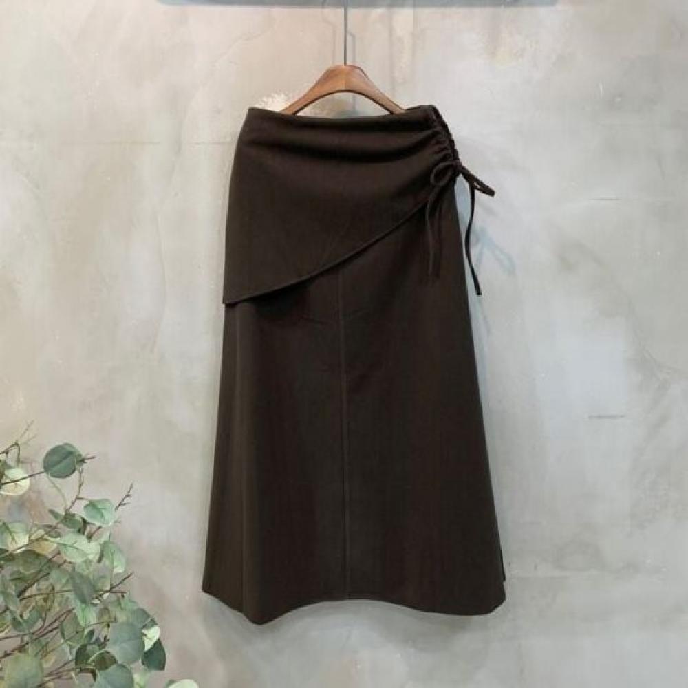 C S In The Room Puka Wool Strap Flared Long Skirt 3Color