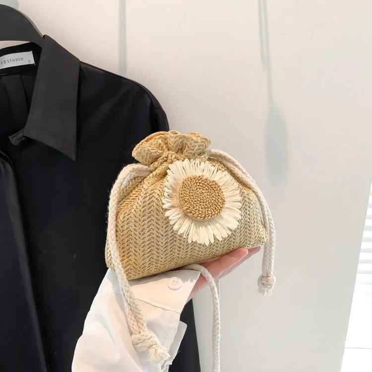 Сумка-ведро для женщин Mori Woven, новая летняя соломенная сумка через плечо, корейская версия, симпатичная сумка-мессенджер через плечо