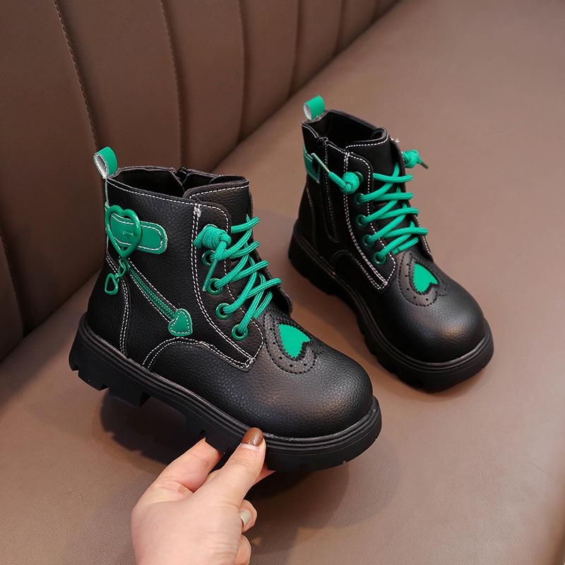 Children Ankle Boots for Boys Girls Medium Big Kids Rubber Boots Fashion with Heart Decoration Side Zipper British Style Classic
